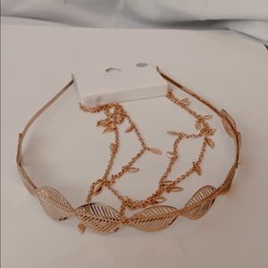 Gold Dainty Leaf Necklace + Gold Leaf Headband